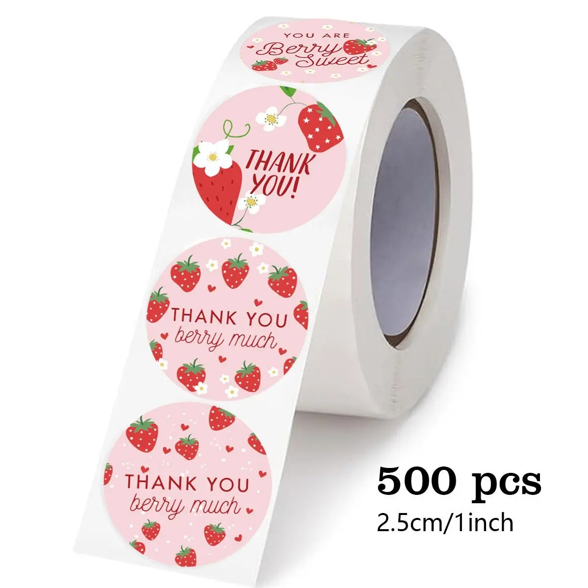 500pcs/roll Strawberry Pattern Thank You Sticker, Cartoon Sealing Sticker, Envelope Seal Stickers, Gift Box Packaging Sticker, Decorative Adhesive Stickers, Sticker Rolls