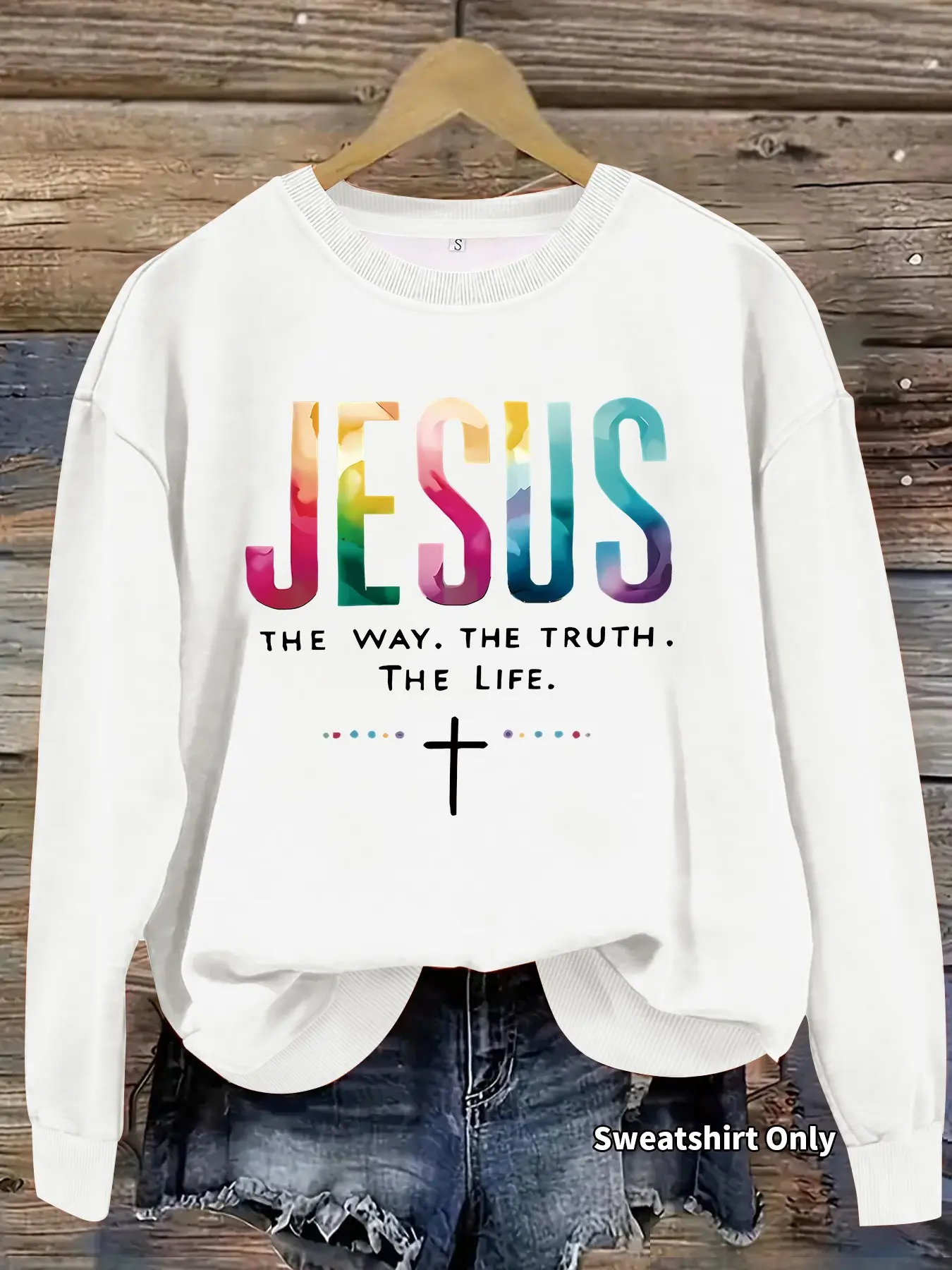 Women's Fall Winter Casual Long Sleeve Round Neck Graphic Print Sweatshirt, Fitted Cross Design Pullover, Thin Hoodie for Daily Wear