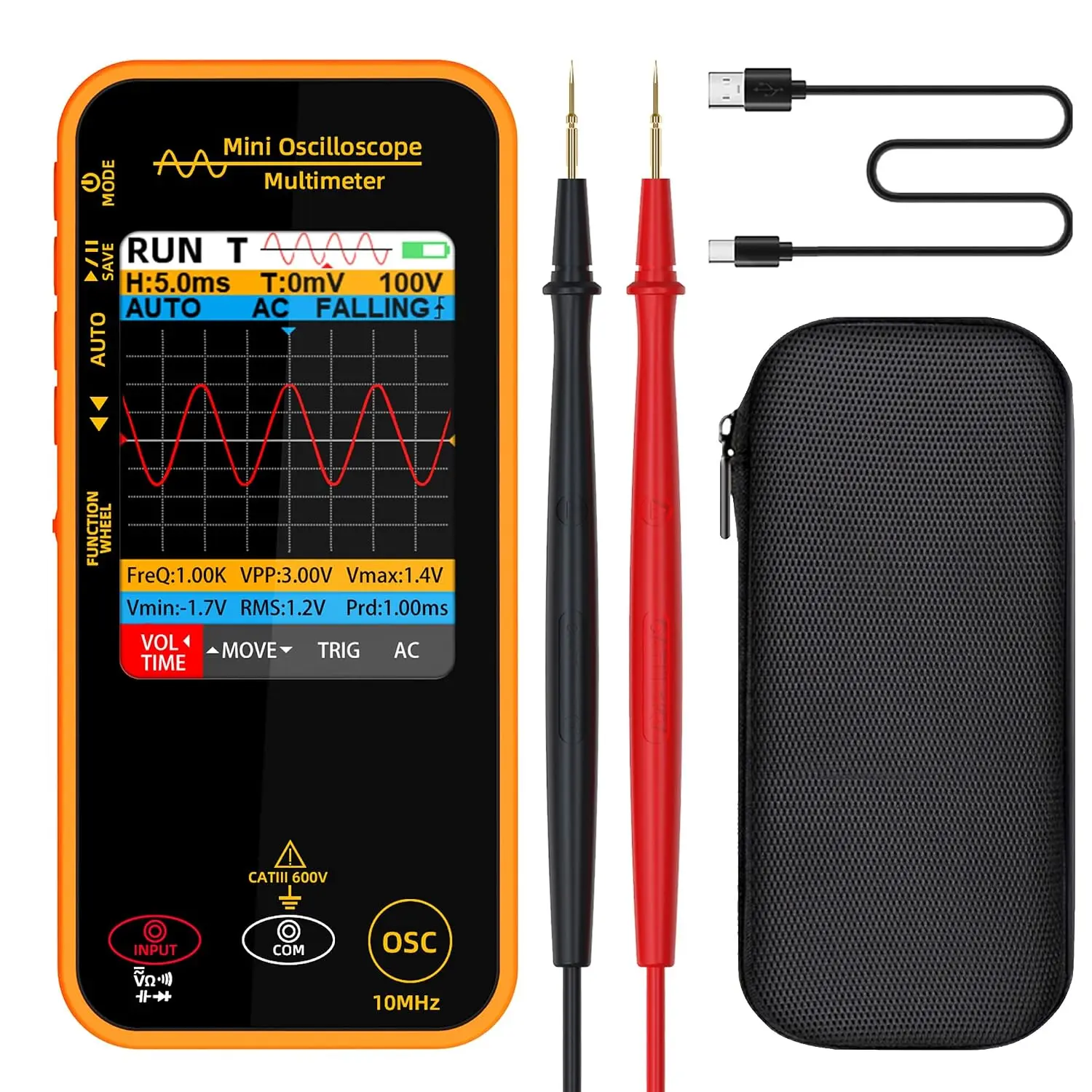 OS1 Digital Oscilloscope Multimeter 10MHz Bandwidth Handheld oscilloscope with 48MSa/s Sampling Rate 3.2” TFT LCD Rechargeable Multimeter Capacitance Diode Ohm  Tester