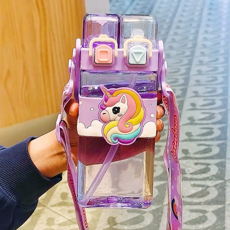 New Animal Capybara Kids Water Cup, Summer Straw Cup, Cute Portable Elementary School Dual Drink Cup, Crossbody Design, Plastic Material, Water Bottles
