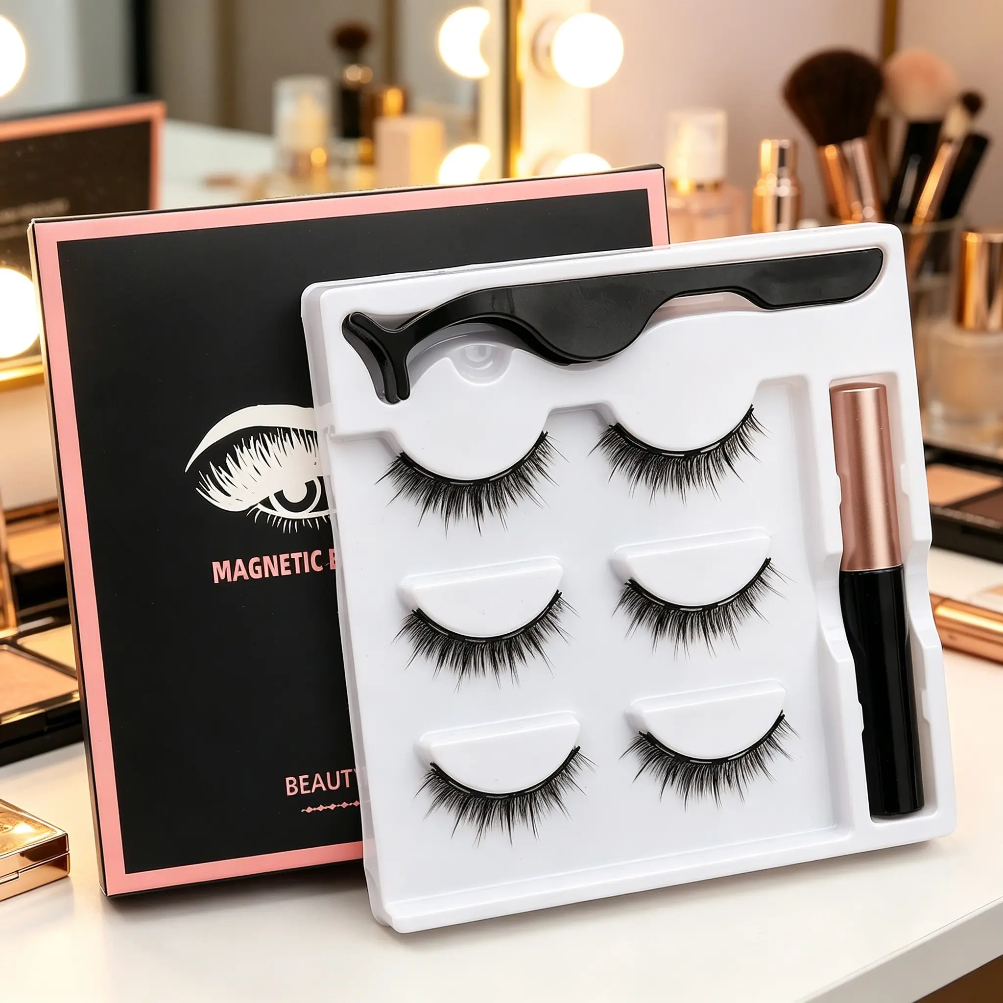 3 Pairs Magnetic False Eyelashes Set, No Glue Quick Application, Soft Reusable, Natural Light Makeup for Daily Commute