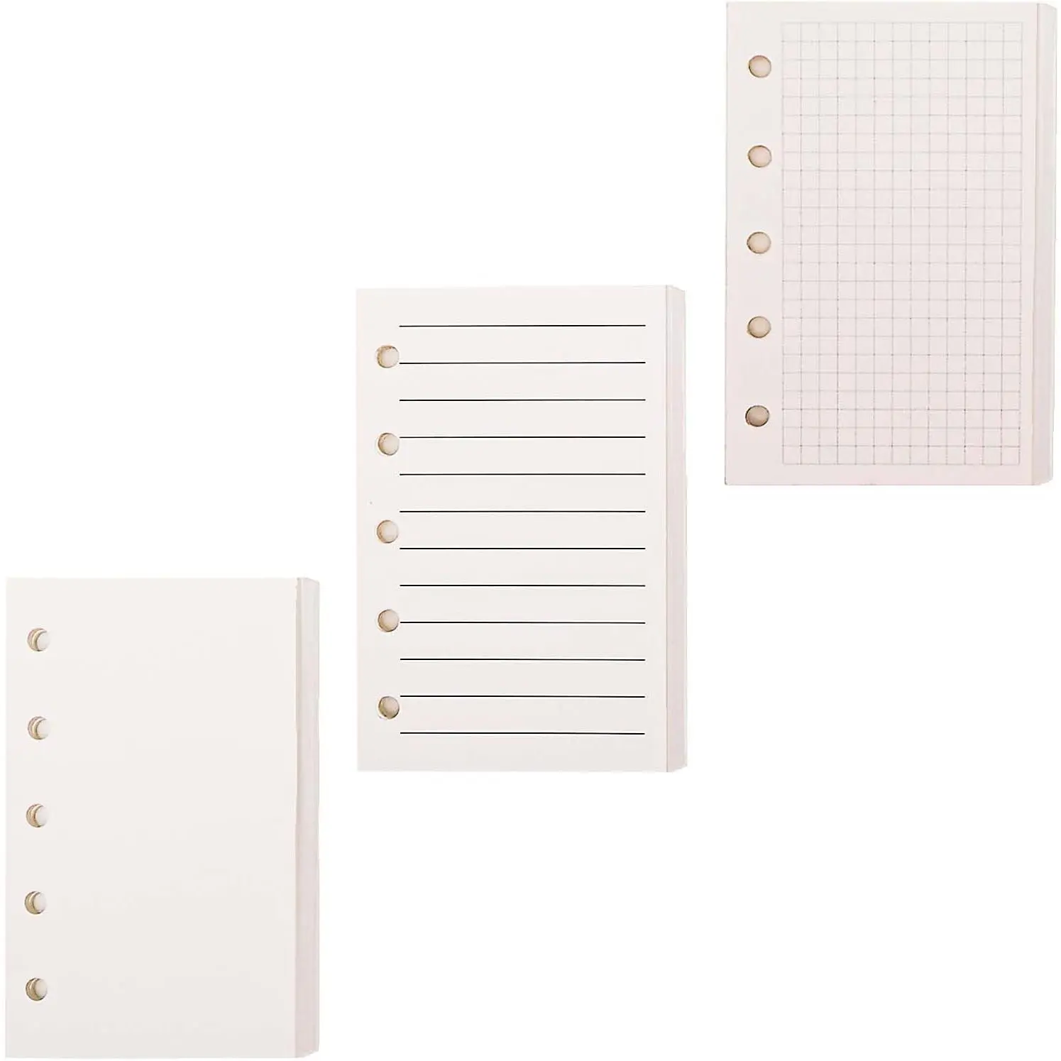 A8 5-Hole Punched Refill Paper, 3 Pack A8 Size Mini Binder Filler Paper, Lined Grid Blank Paper Planner Refills Loose Leaf Paper Inserts, 40 Sheets Per Pack,  120 Sheets
