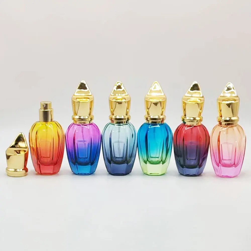6pcs 30ML Luxury Gradient Glass Spray Bottles, Aesthetic Unique Design, Colorful UV Gold Cap, Fine Mist Press Sprayer, Perfume Refill Containers