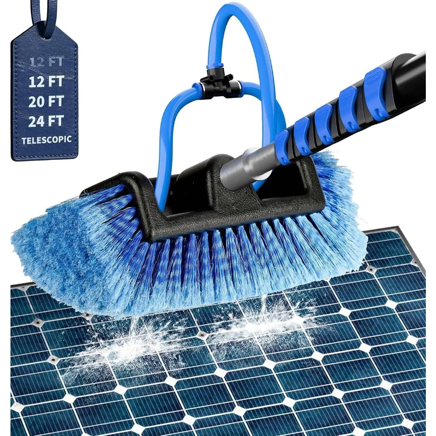 Soft Bristles Solar Panel Cleaning Brush, 20 FT Solar Panel Cleaner Kit, Including Water Fed Brush | Extendable Long Handle | Soap Dispenser for , RV, Boat, Windows, Deck Washing