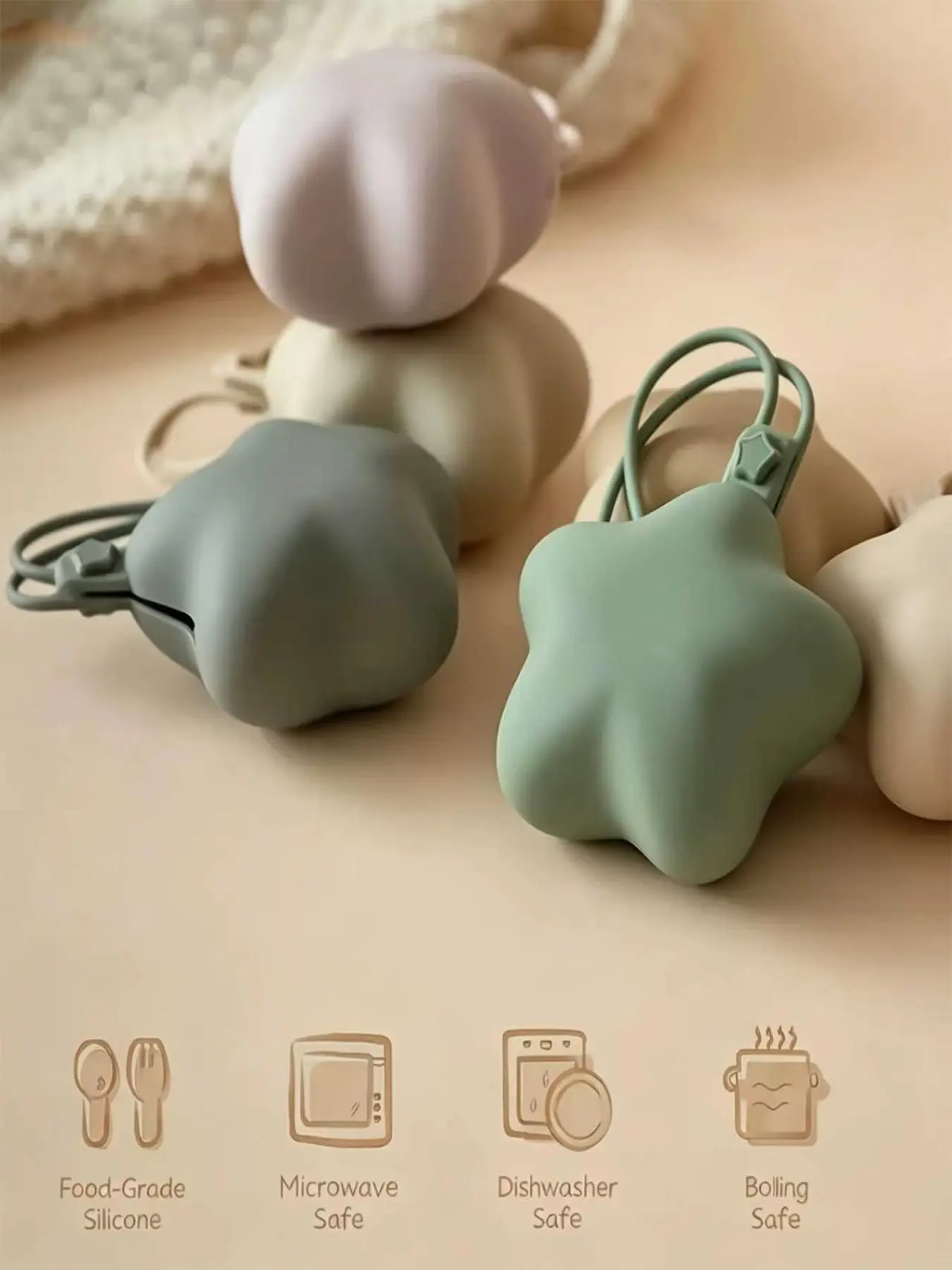 Food Grade Silicone Star Shape Pacifier Holder, Reusable Washable Boilable Storage Case with Lanyard, Portable Pouch for Pacifier Teether Earphone Bag Accessories