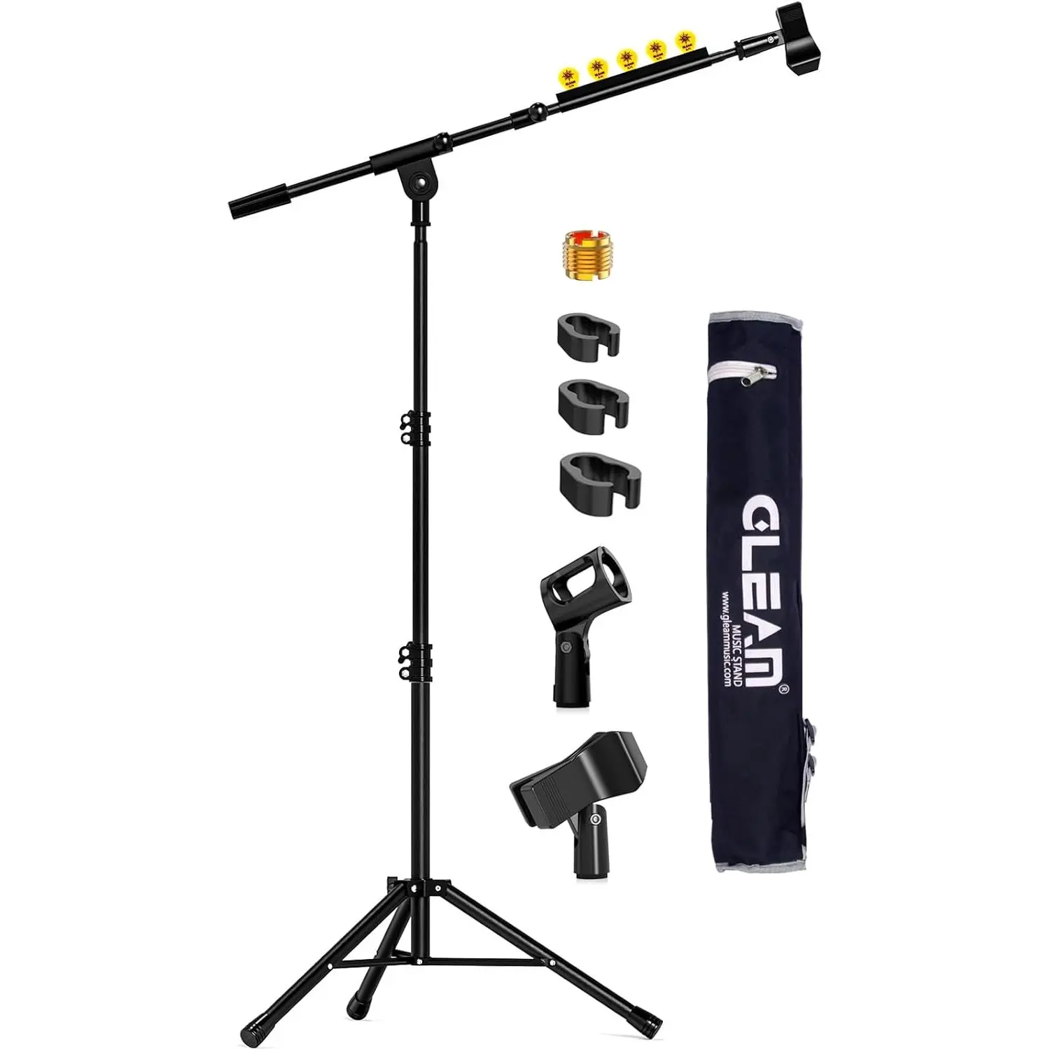 Microphone Stand for Light Microphone less than 1 LB - Tripod Boom Arm Mic Stand with Carrying Bag, 2 Mic Clips and Screw Adapter Portable for Singing Performance Wedding Stage and Mic Mount