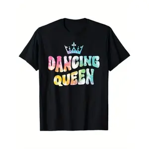 Dancing Queen Tie Dye Crown Graphic T-Shirt Casual Short Sleeve Top For Party Dance Club