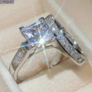 2-Piece CZ Ring Set for Women | Sparkling Stackable Dainty Rings, Diamond-Like Aesthetic Jewelry, Viral TikTok Stackable Rings, Promise & Wedding-Inspired Band, Gift for Her | Valentine’s Day, Anniversary, Party, Daily Wear Accessory