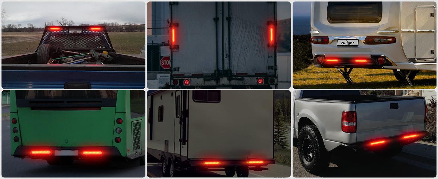 Nilight 2PCS 10-Inch 15 LED Red Trailer Light Bar for Park Stop Turn Tail Brake Lights IP67 Waterproof Marker ID Clearance Strip for Truck Golf Cart Pickups Boats