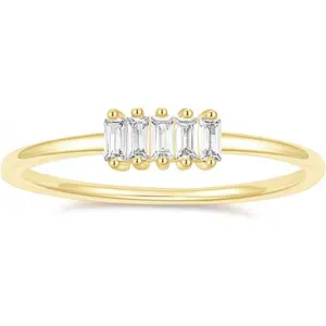 1.5mm eternity ring, 14k gold-plated stackable ring, rectangular cubic zirconia petite wedding ring, everyday wear jewelry