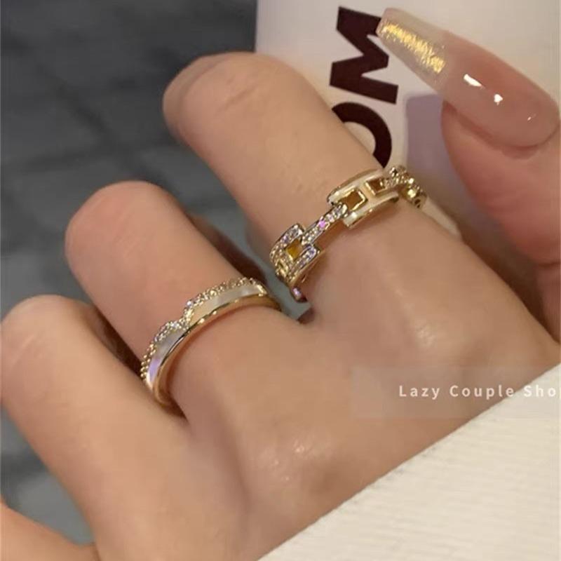 Women’s Light Luxury Shell Letter Stackable Ring | Elegant High-End Fashion Statement Band | Delicate Versatile Finger Accessory Retro Goku Black Adjustable cover Gold Plated Minimalist Stacking