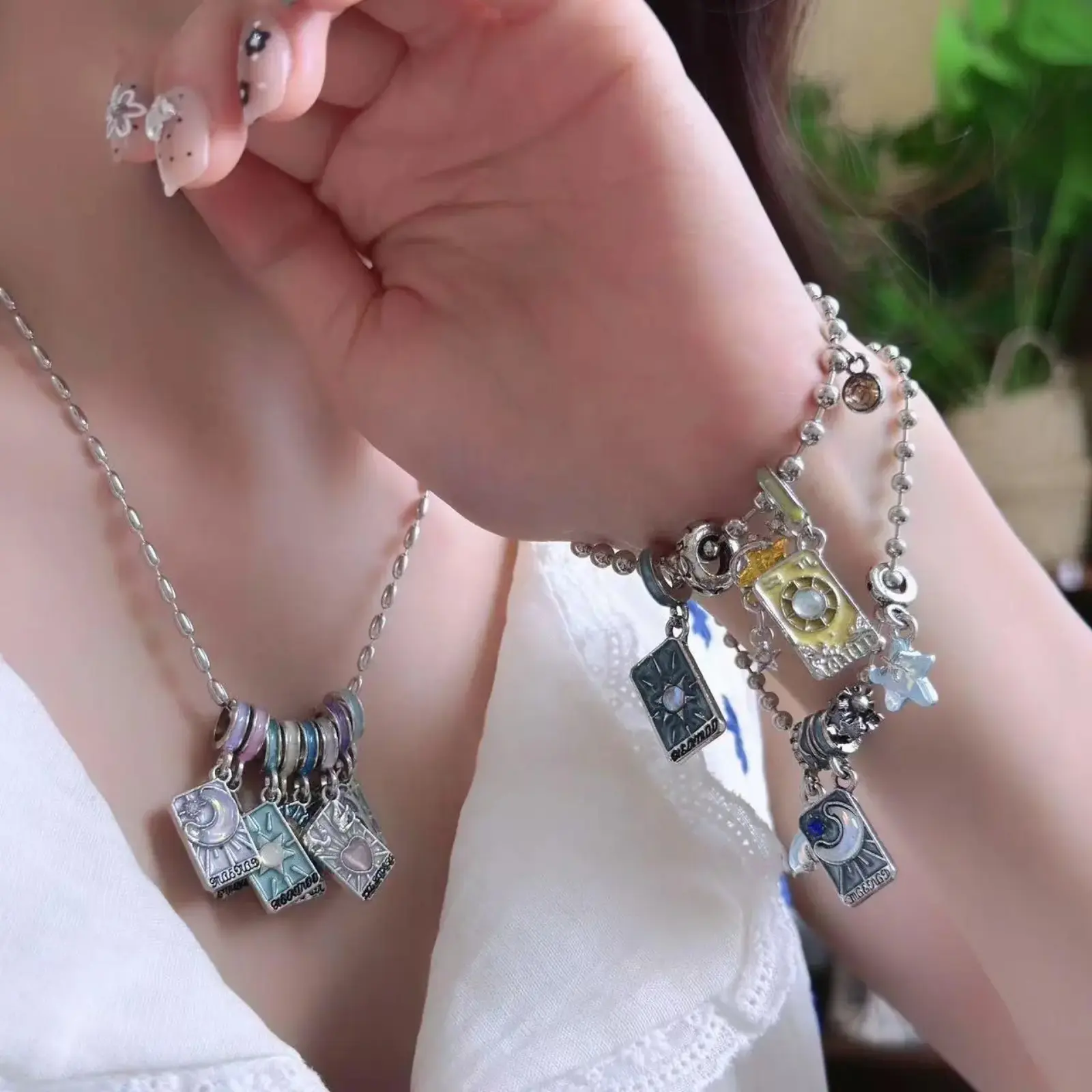 Vintage Tarot Card Statement Necklace, Celestial Sun Moon Stars Pendant, Unisex Mystical Bohemian Jewelry With Adjustable Chain, Trendy Ornament Suitable For Festivals, Daily Outfits And Boho Style Matching