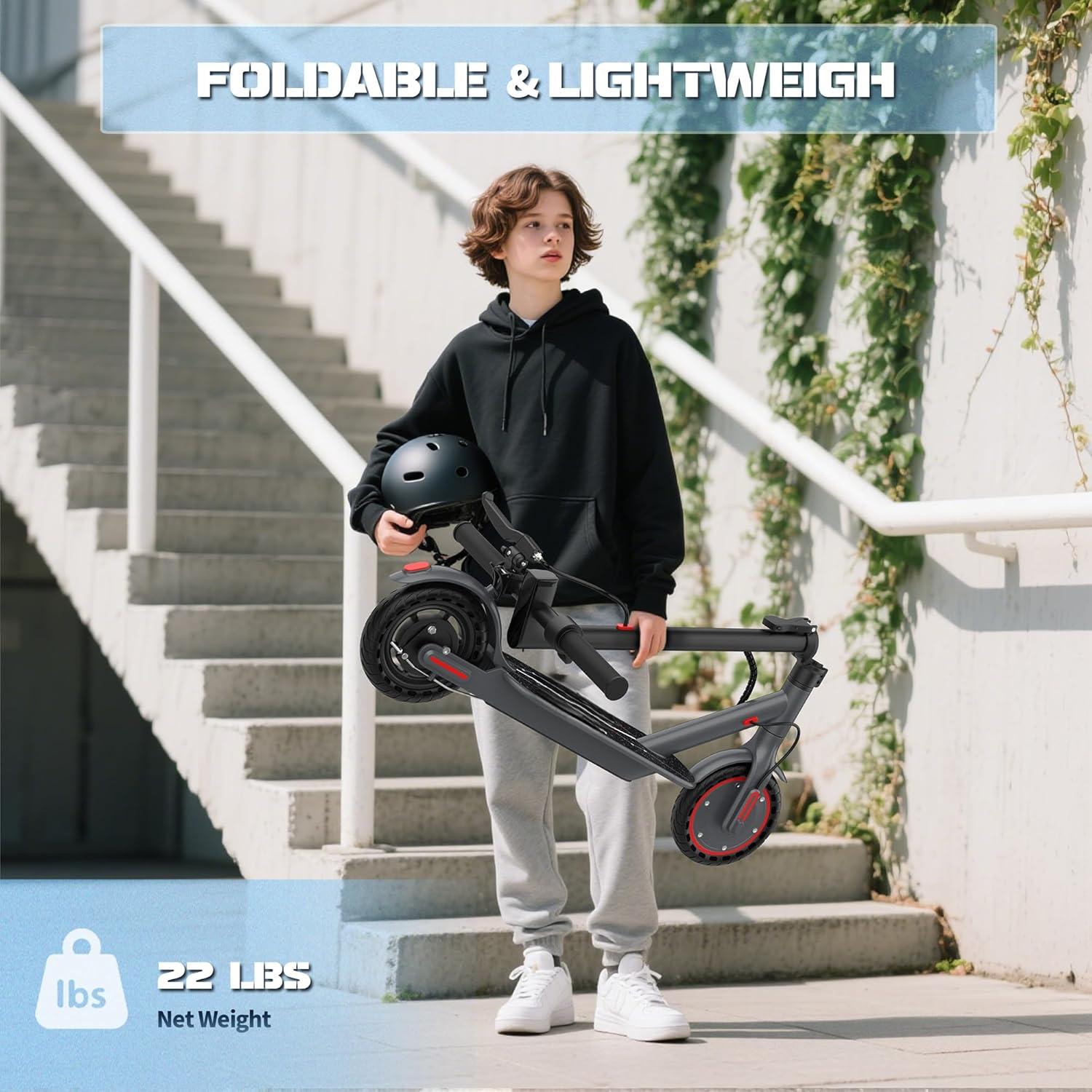SUNDAY MIRTH Electric Scooter for 10+, 350W Motor, Max 12Miles Long Range, 19 MPH Max Speed, 8.5" Solid Tire, Lightweight Foldable E-Scooter with Dual Braking, Digital Display, Cruise Control