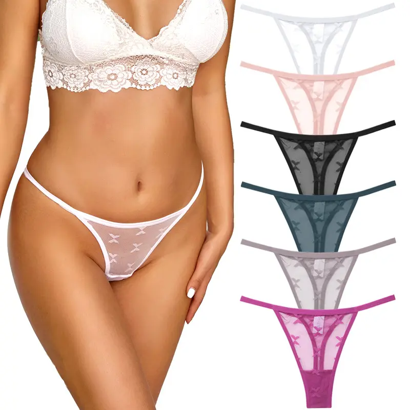 Sparkling Lace Thongs Briefs for Women G String Thongs for Women T-back Thong Underwear Low Waist Breathable Women‘s Panties 6Pack Set, Assorted Color Comfortable High Rise Casual Set