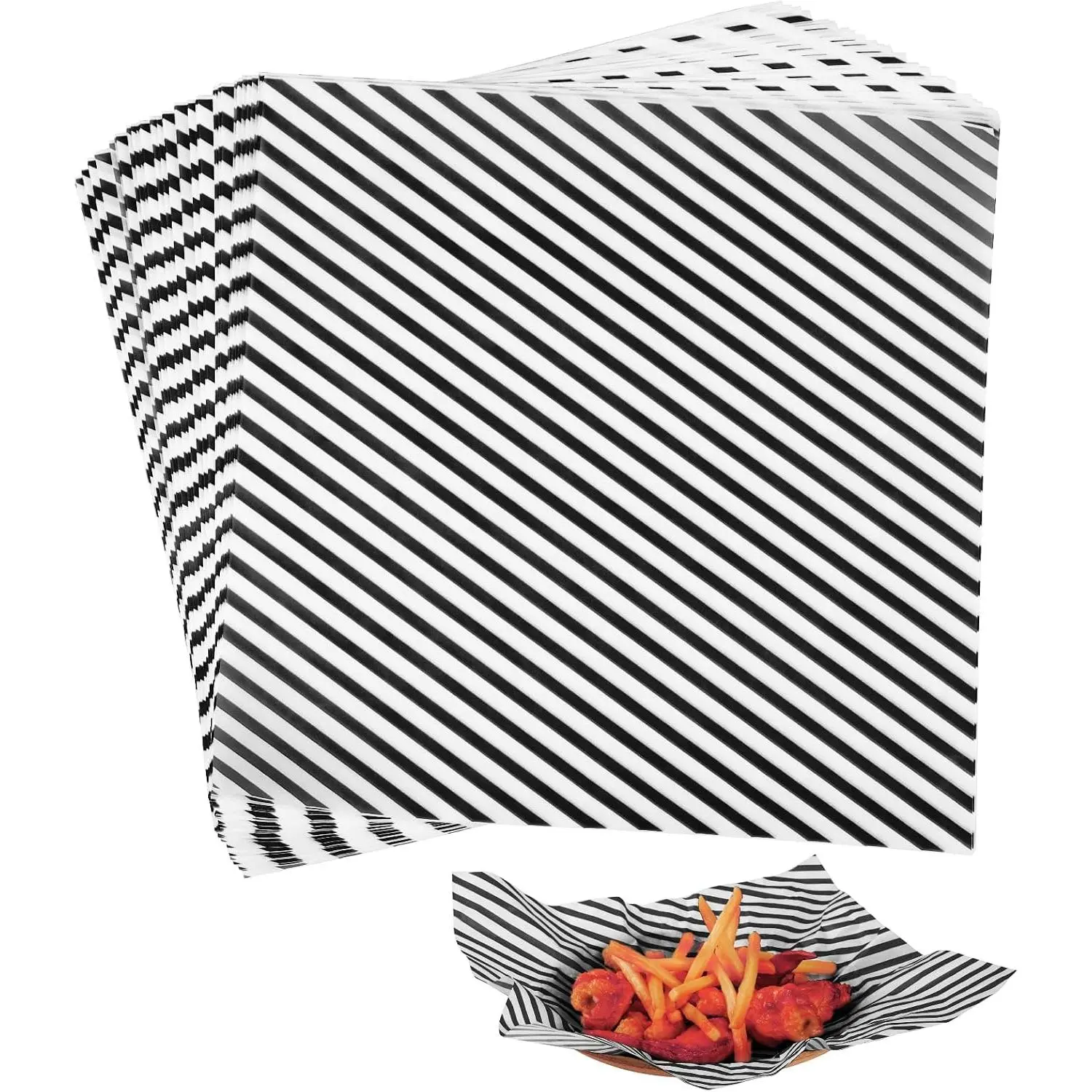 100 count Deli Paper Sheets 12 * 12 Inch, -graded Greaseproof Paper  Basket Liners for Sandwiches, Burgers, Fries Wrapping Paper for Party, Festival and Outdoors - Black