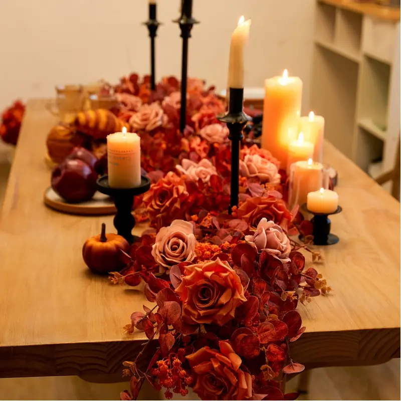 Orange Grey Rose Eucalyptus Garland 180cm Artificial Autumn Fall Decor Floral Vine for Fireplace Mantel Halloween Christmas Table Centerpiece Wedding Decoration