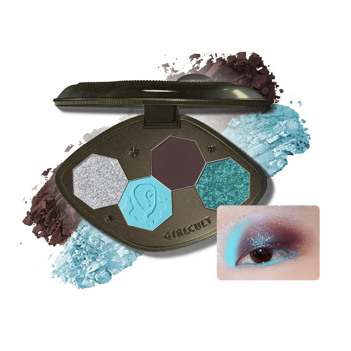 Girlcult Four-Color Eyeshadow Palette, Quad Palette, Matte Shimmer Glitter Long-Lasting Colorful Chameleon Polarized Eyeshadow, Blue Powder Makeup, Glitter Eyeshadows, Premium Shimmering Eyeshadow Palette