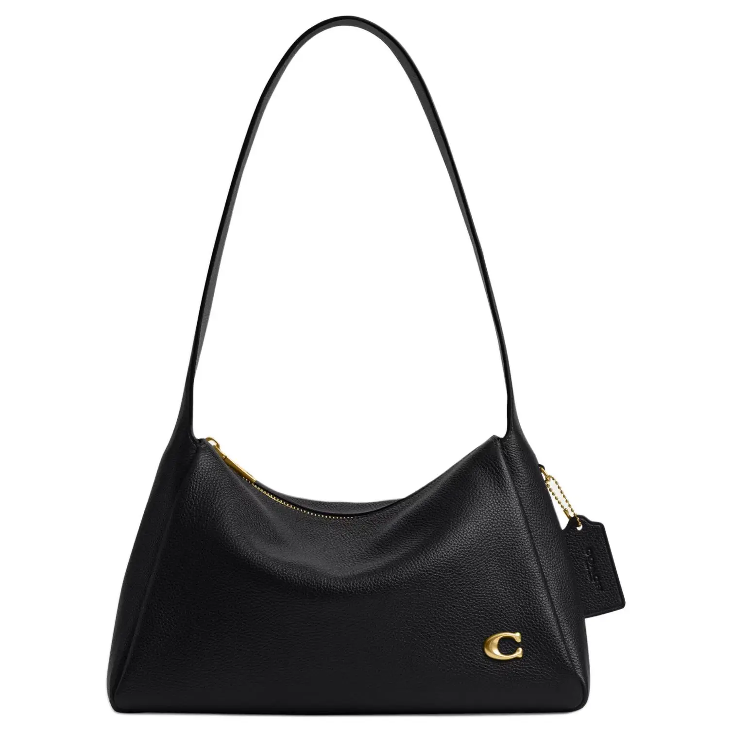 COACH Lola 29 Signature Hardware Zip-Top Shoulder Bag for Women, Polished Pebbled Leather, Large, Black