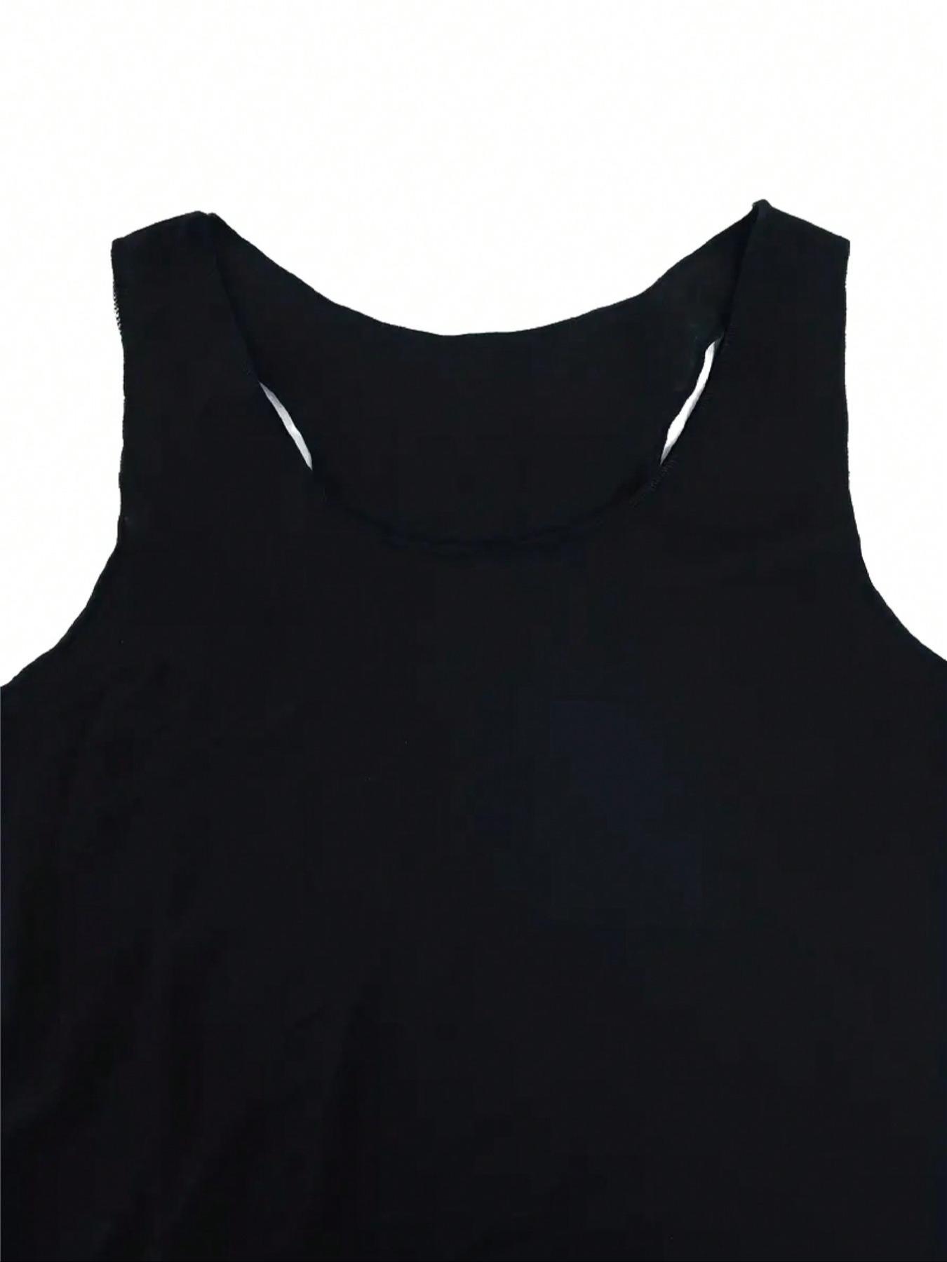 Women's Daisy Print Round Neck Sleeveless Top, Casual Fitted Tank Top, Letter Pattern, No Button, Non-Full Placket, Without Zipper