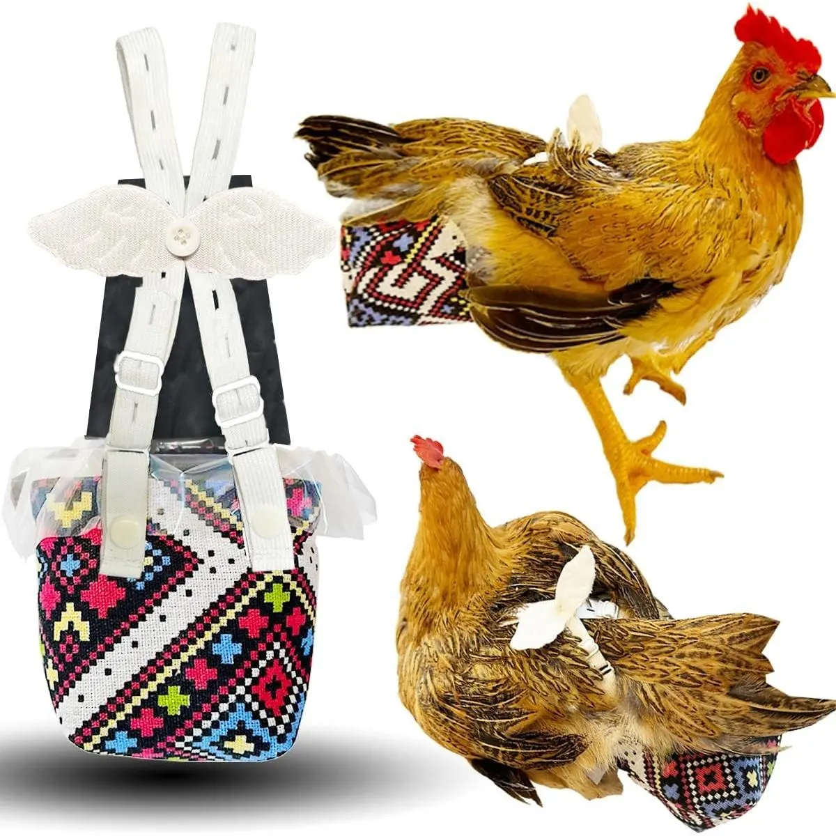 Reusable 3D Chicken Diapers for Indoor Chickens, Widened Leak-Proof 3D Pouch with Replaceable Bag, Adjustable Straps & Cross-Back Design for Hens & Roosters (Plastic Bags Not Included), Indoor Use
