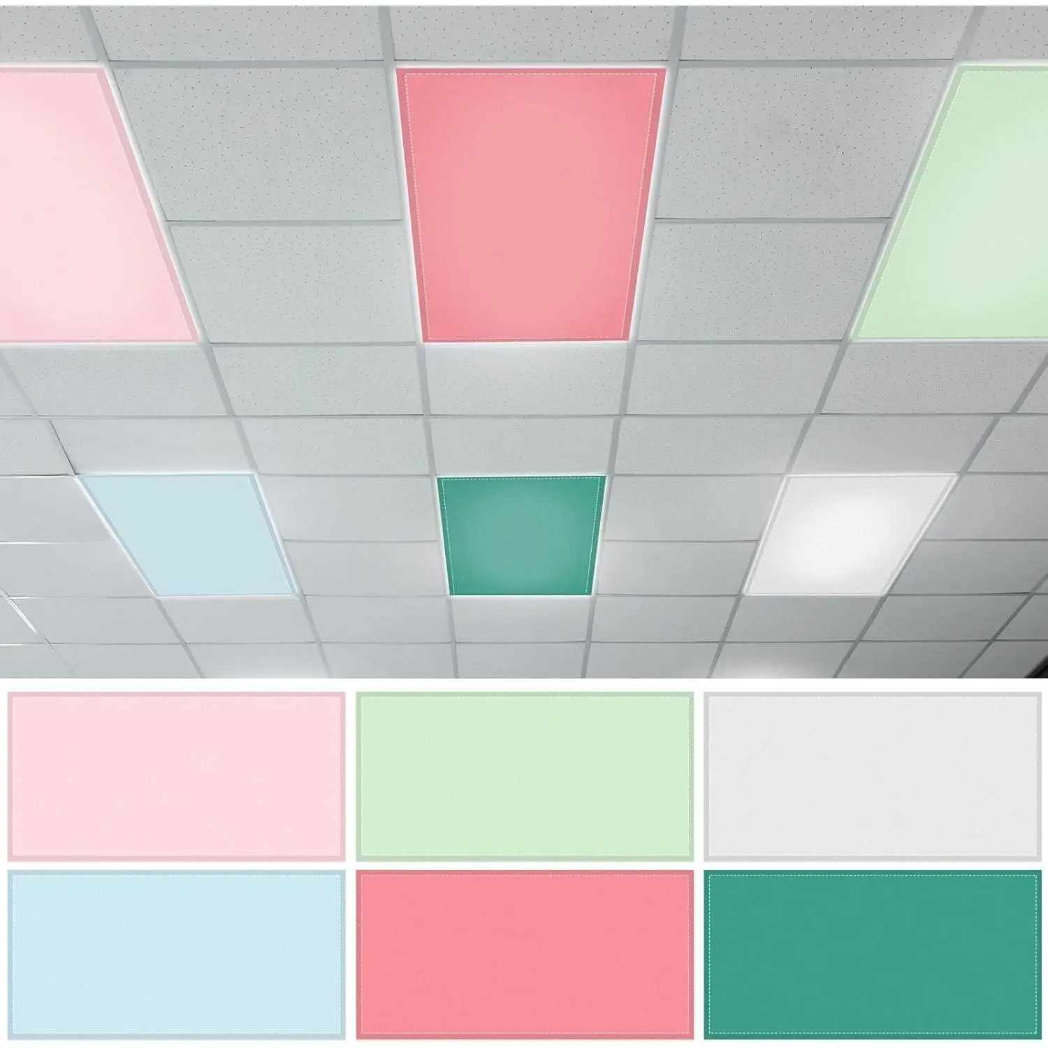 6PCS Fluorescent Light Covers, 4x2 Feet Magnetic Light Cover Fluorescent Lights Shade Panel Positive Inspirational Ceiling Light Filter for Office Classroom Home Drop Ceiling Pastel Pink Green