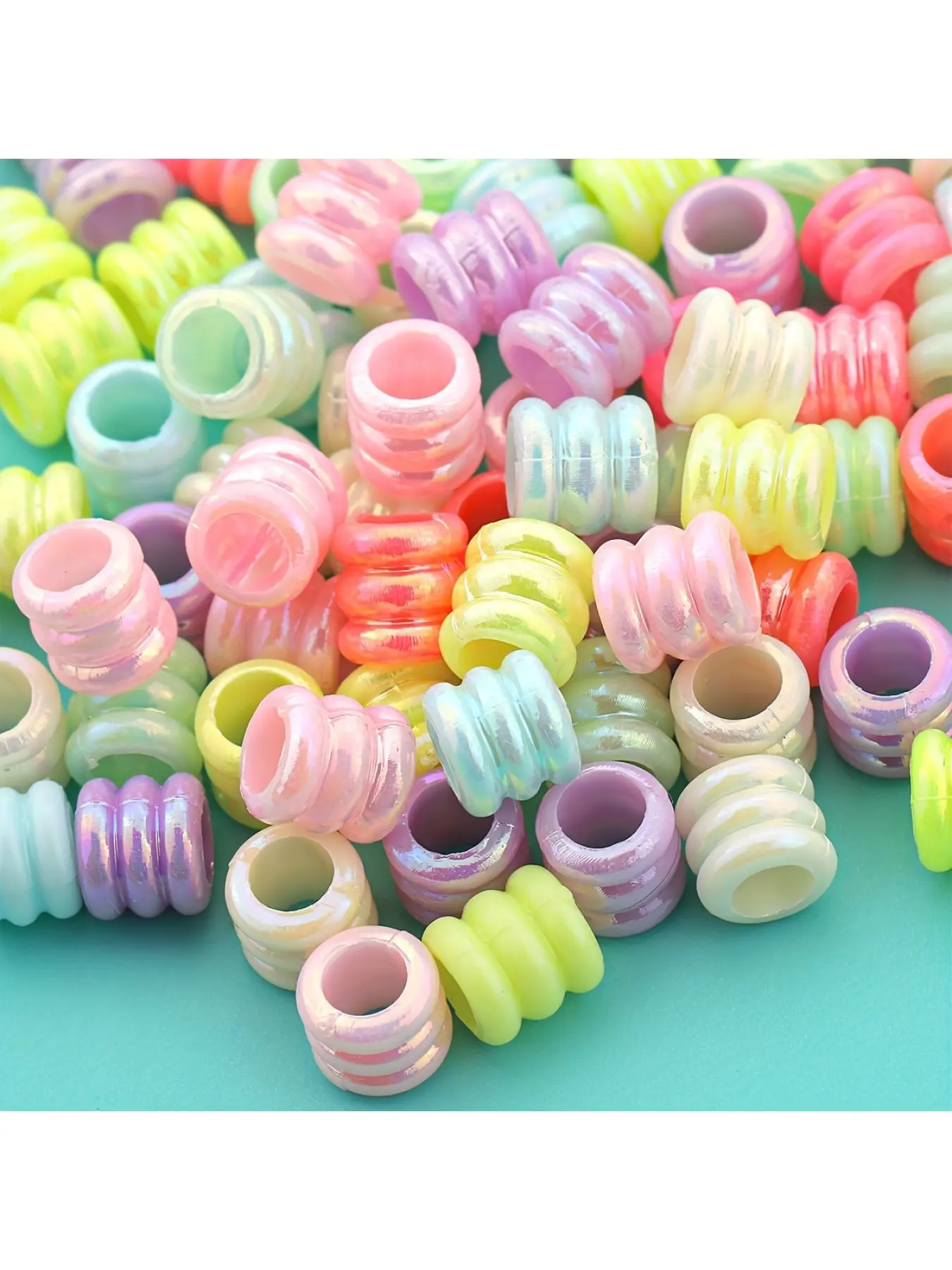 200pcs 7mm Large Hole Loose Beads, Acrylic Beads, Cylindrical Spacer Beads, Iridescent Straight Hole Spacer Beads, Rainbow Drilled Beads, Cartoon Shaped Beads Handmade DIY Bracelets, Necklaces, Anklets, Earrings Jewelry