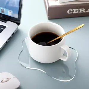 Acrylic coaster decorative plate, 5mm transparent irregular bar beverage coaster, transparent cloud shaped coffee cup coaster, suitable for desktop protection and accessory display, gifts for family and friends, Coffee Table Mat