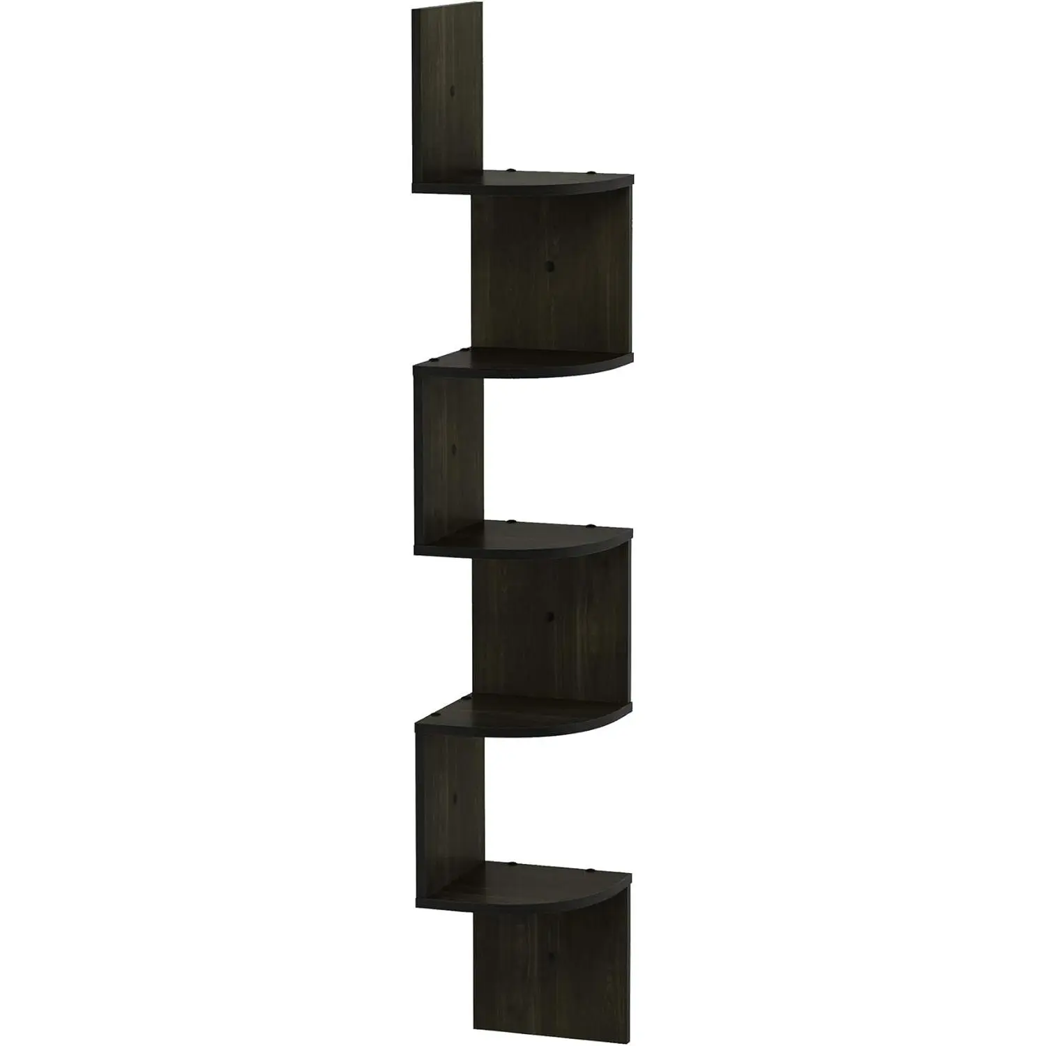 ROSSI Floating Book Shelves for Wall, 5-Tier Zigzag Corner Shelf Wall Mounted, Radial Corner Floating Shelf, for Living Room, Bedroom, Bathroom, Home Office, Espresso