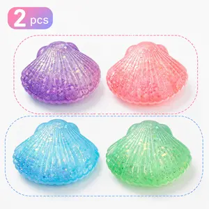 2 pcs Sea Shell Squishys Toy, Glitter Squishys Outer Shell Marine Shells Stress Ball Oceans Shells Squeeze Balls for Adults Slow Rise Squeeze Toy Stretchy Fidgets Toys for Party Favor
