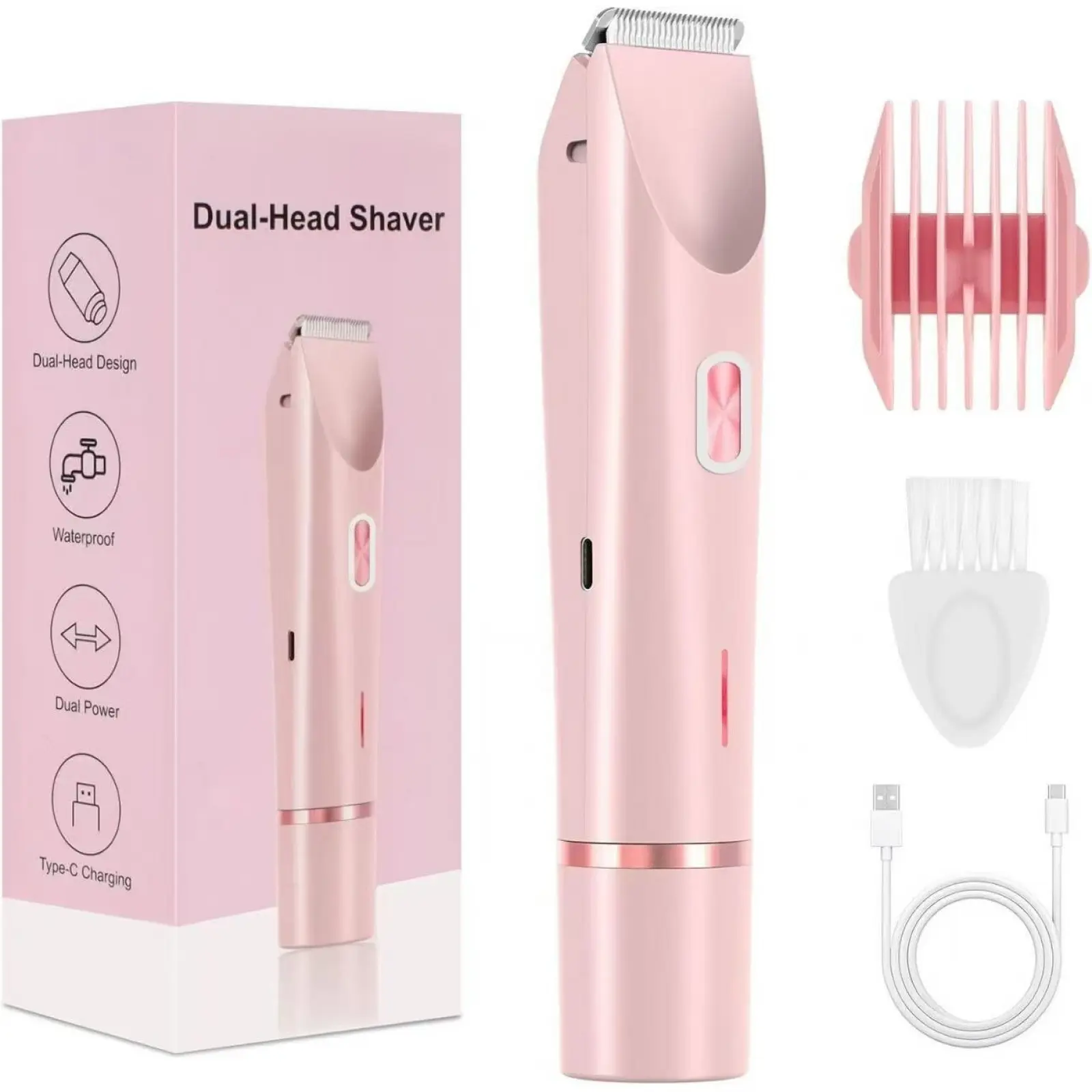Dual-Use Charging Electric Hair Trimming Tool for Ladies, Dual Head Design for Facial & Body Grooming, Cordless Washable Device for Wet & Dry Daily Skin Grooming Supplies