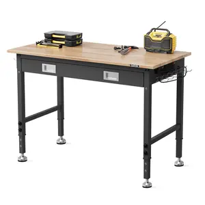 48" Heavy Duty Adjustable Workbench  -  2000LB Capacity Table with Power Strip, Pegboard, Drawer & Locking Wheels