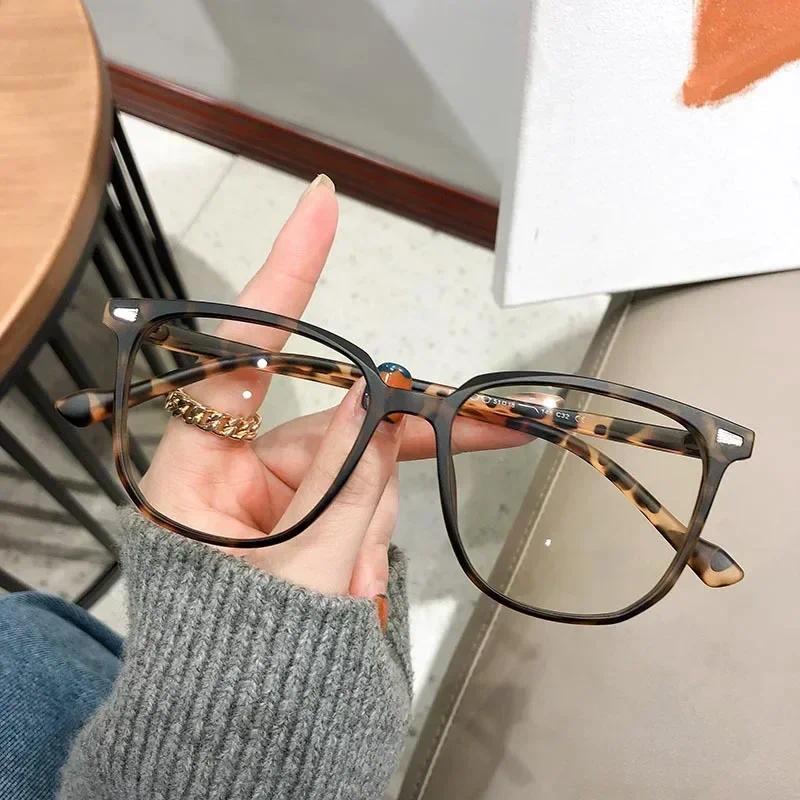 Anti Blue Light Ladies Square Myopia Glasses Ultralight Clear Transparent Computer Nearsighted Eyeglasses with Diopter 0 To -4.0