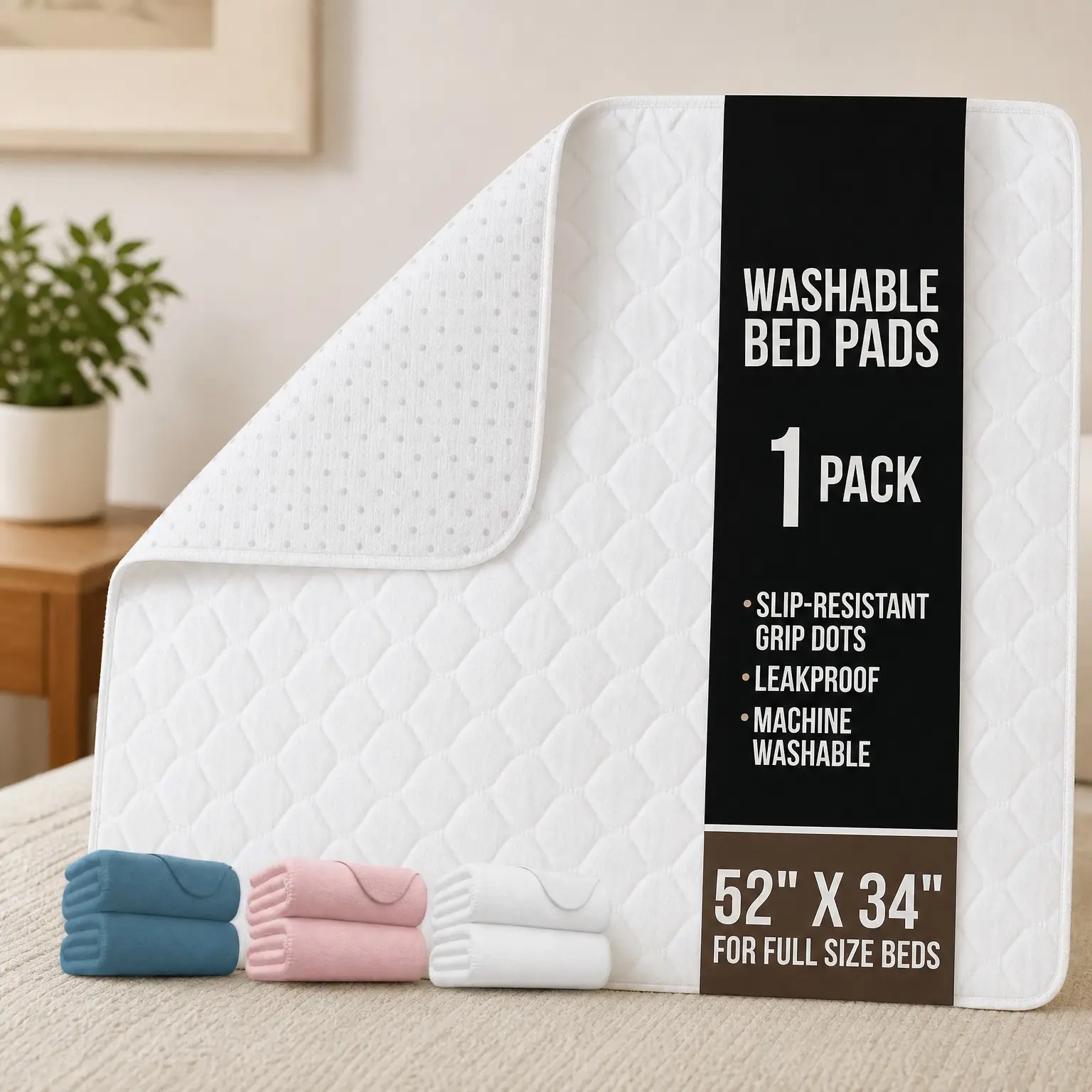Washable Waterproof Reusable Underpads for Incontinence, Heavy Absorbency Leak Proof Bed Pads, 52x34 Slip Resistant Mattress Protector for Bedwetting, Adults, Kids, Toddlers, WhiteGift