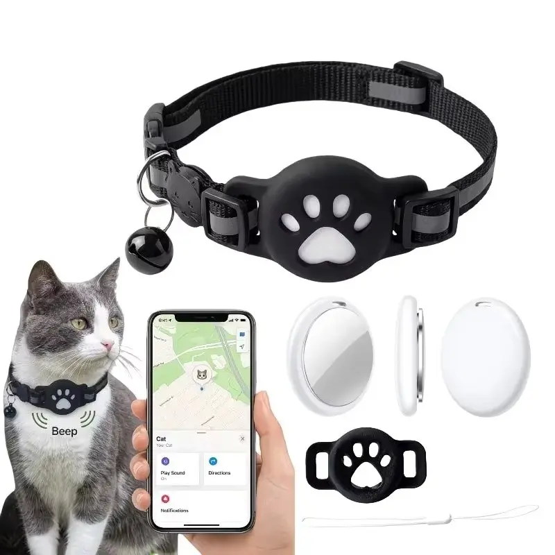 GPS Tracker Collar Set for Cats and Dogs, Compatible with Apple Find My, Pet Locator Set, Essential Pet Accessories