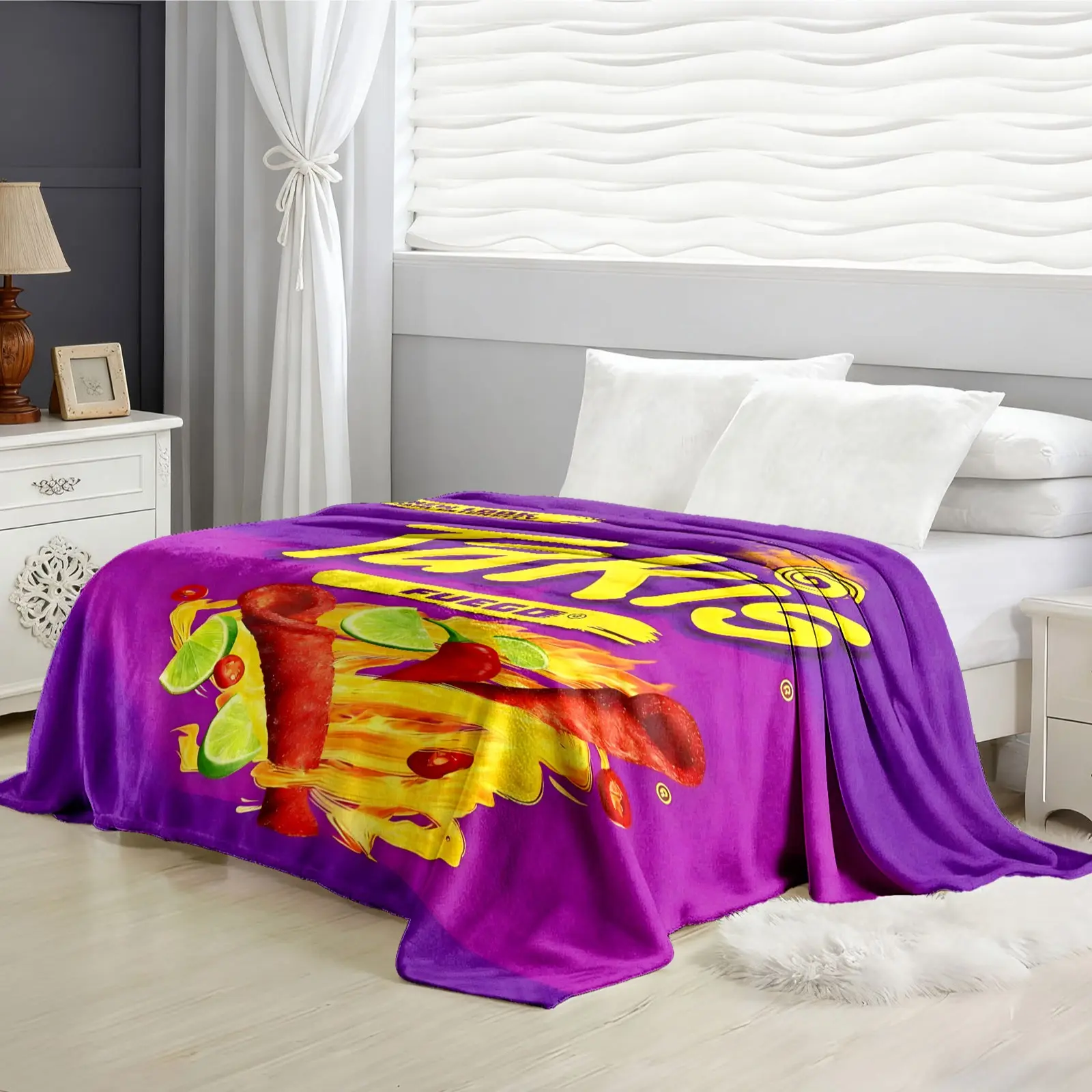 Takis Fuego Spicy Tortilla Chips Throw Blanket, Super Soft Flannel Fleece, Lightweight Warm Cozy Cover, Sofa Bed Office Camping