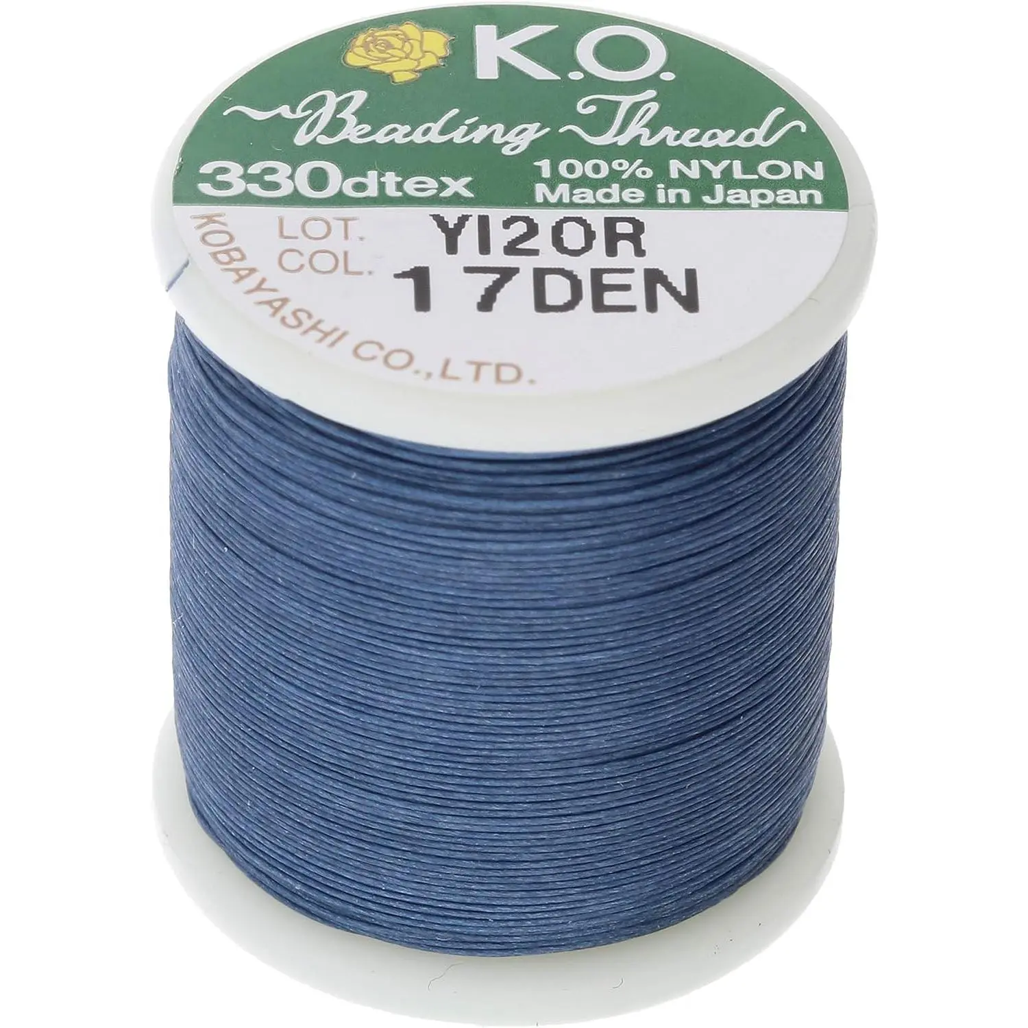 KO Nylon Beading Thread, Denim Blue Color,  Pre-Waxed  Nylon, 330TEX,  Resistant Knotting Cords, 50m /55 yds Spool, Use for Seed Bead Projects, Loom Work & Bead Weaving