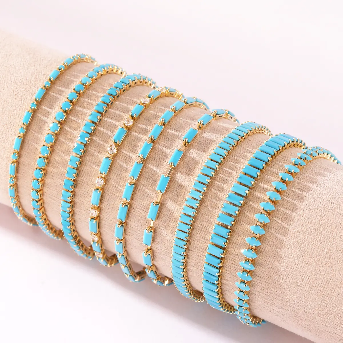 18K Plated Turquoise Tennis Bracelet - Unisex Stackable Everyday Costume Fashion Bracelet