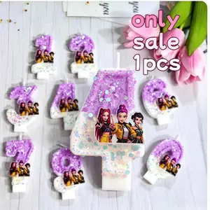 Dreamy Glitter Anime Girl Number Candles 0-9 Set, Food Grade Smoke-Free Cake Decor, Baby Birthday Party Gift, Photo Background