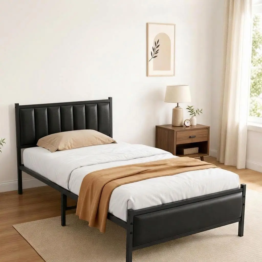 Garvee Platform Single Bed Frame with Incl. Headboard for Bedroom, Bed Frames, Headboard Incl.