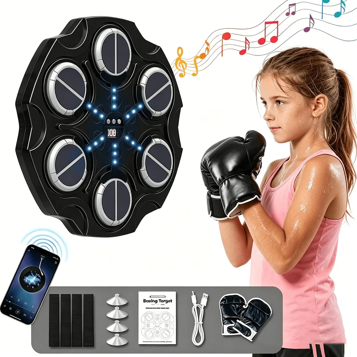 Smart Punching Machine, Interactive Punching Trainer With Boxing Gloves, Workout Home Equipment, Wall Mounted Electronic Boxing Target For Kids, 9 Modes & 9 Speeds