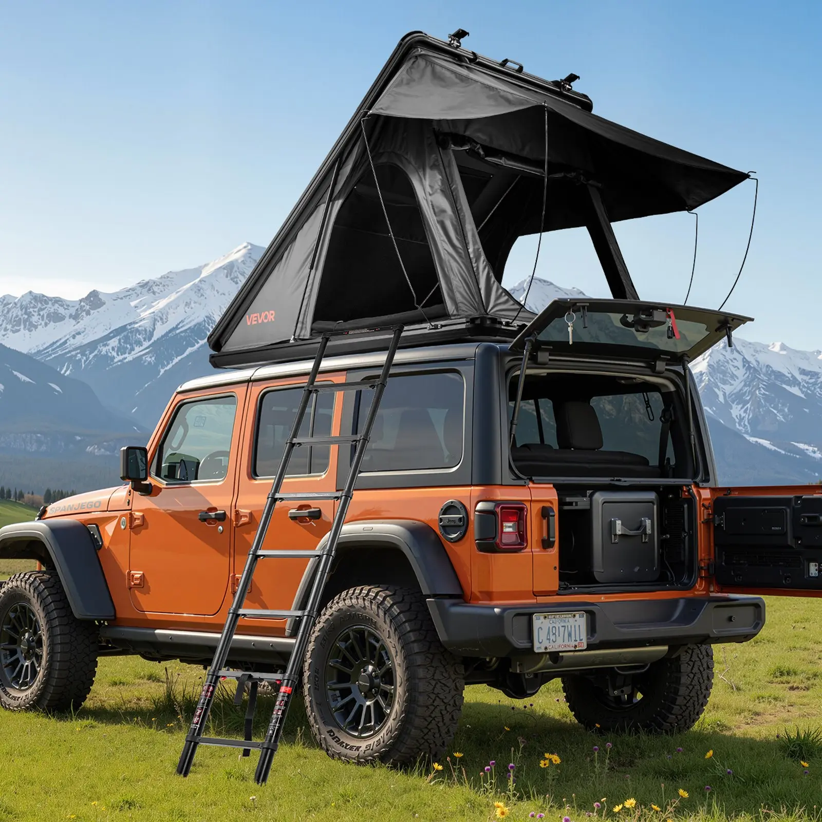 VEVOR Hard Shell Rooftop Tent, 2-3 Person Smooth Durable Aluminum Tent with Tri-Color LED Light, Thick Mattress, Waterproof Windproof Design for Outdoor Safe Overland Camping on Jeep SUV Pickup Roof Racks, Led Lights, Overlanding