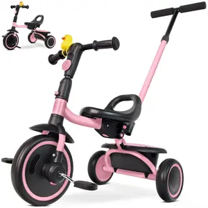 Tricycle  Toddlers 18 Months to 5 Years with Removable Push Handle, Tricycles  3-5 Year Olds Ideal  On-The-Go Families, Adjustable Carry-Friendly Seat, Pink