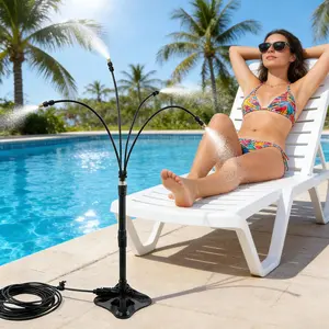 Standing Misters for Outside Patio, 35Inch Adjustable Height Misting Sprinkler with 4 Nozzles, Cooling Misting System Line 26.25FT, Anti-Leak Design, Outdoor Mister for Garden, Backyard, BBQ