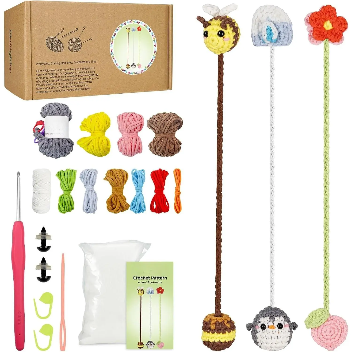 Crochet Kit for Beginners: 3  Bookmarks Craft Kit,Women  | Step-by-Step Video Tutorials, Knitting Kits w/Easy Yarn&Hook, Wobbles Crochet  Kit for Adults, Birthday Gifts for Women