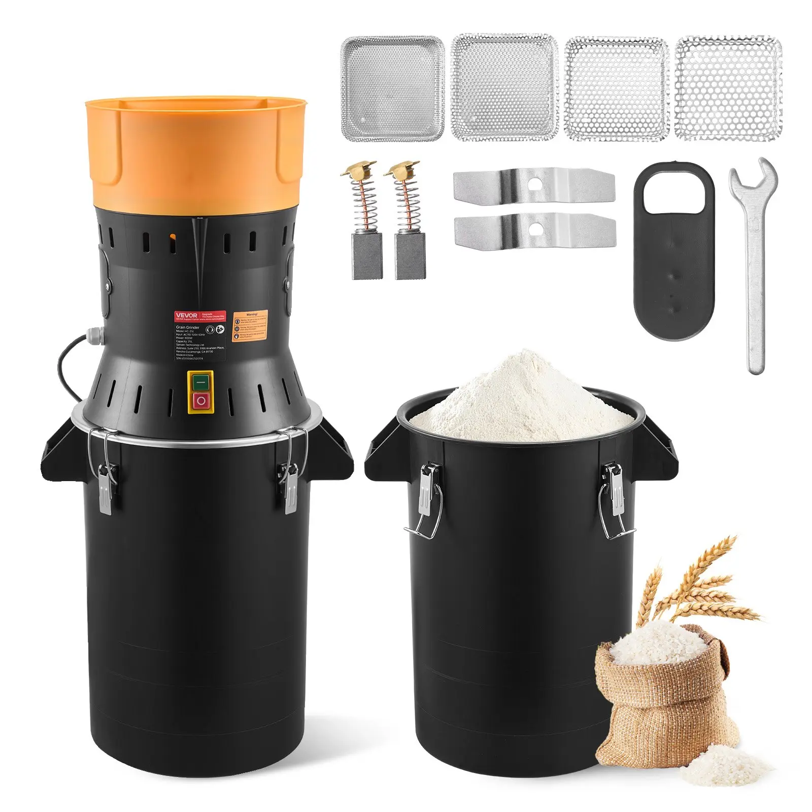 VEVOR Corded Device Electric Grain Mill Grinder, 600W High-Power Commercial 25L Pulverizer with Galvanized Blades, for Commercial Users, Grinds Grains, Spices, Coffee, High Power Motor