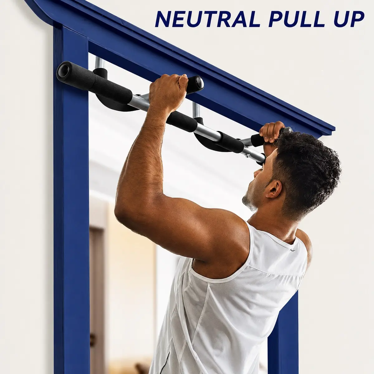 Unisex Door Mount Pull Up Bar for Fitness Enthusiasts - Thick Iron Alloy With Lock Frame, Multi-Grip Adjustable Height Space-Saving Easy-Remove Design for Home Upper Body Strength Training