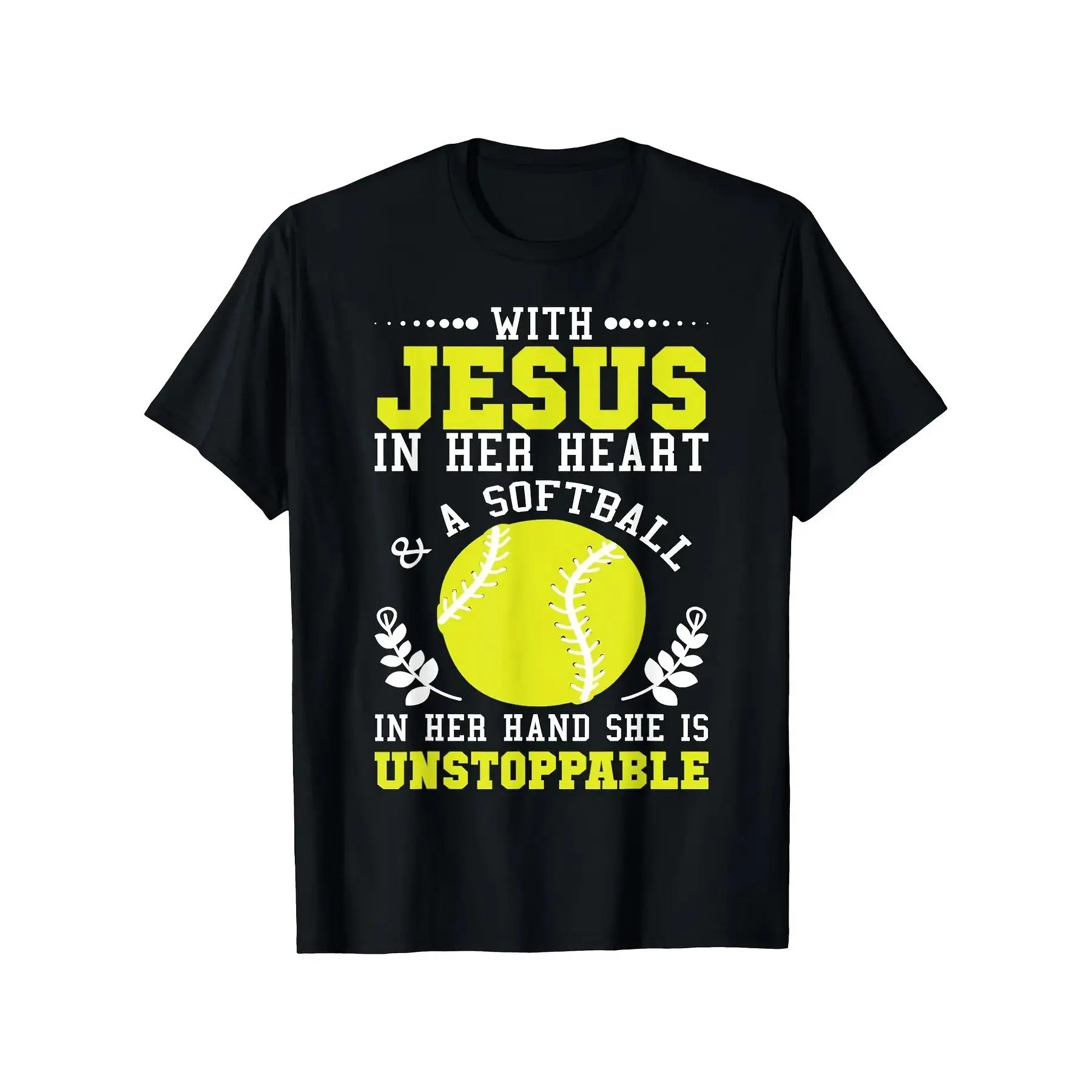 Girls' Christian Softball T-Shirt, Inspirational Graphic Print Drawing, Casual Short Sleeve Top in Soft Cotton Fabric, S, M, Standard Sizes, Crew Neck, 2Xl, 3Xl