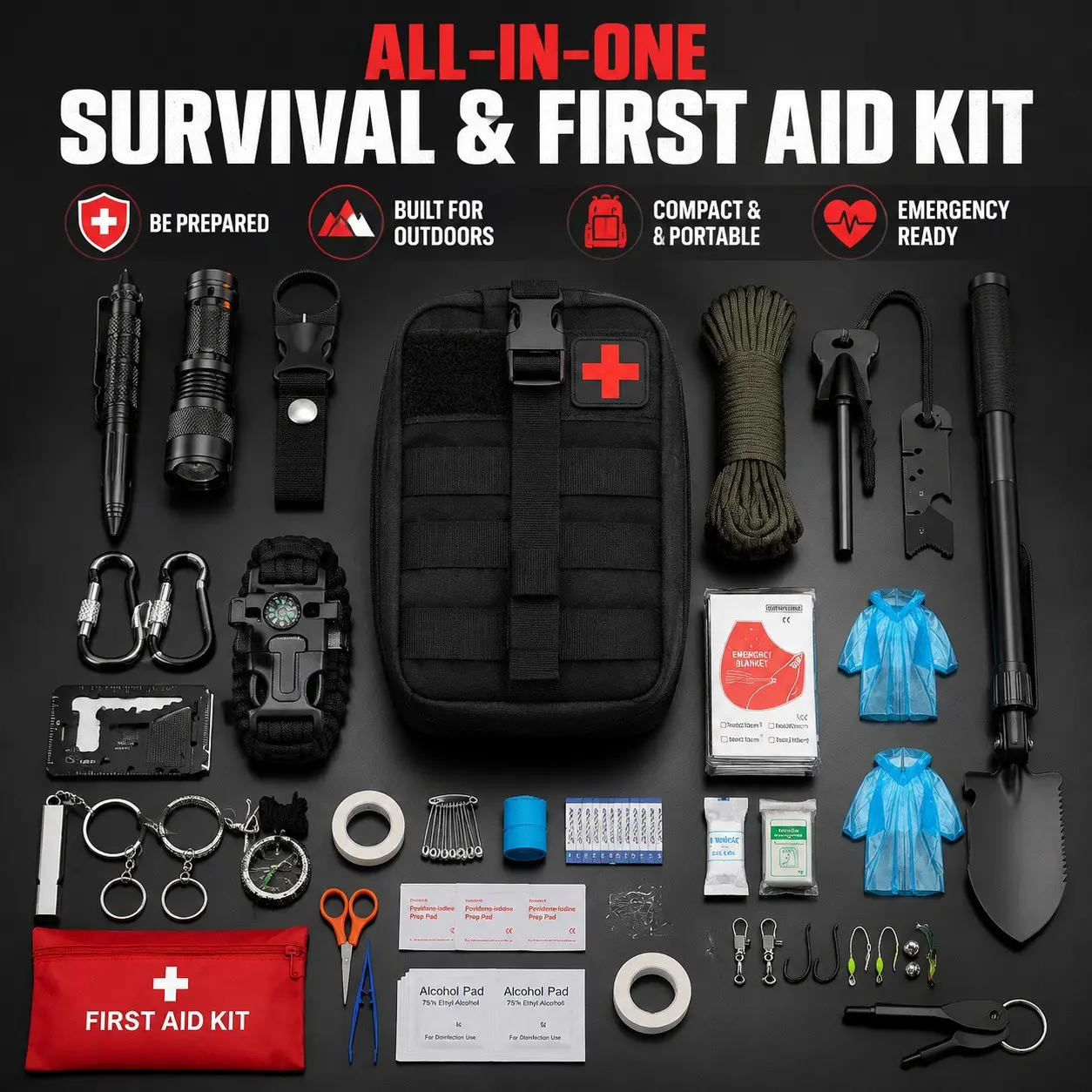 Outdoor Survival Multi-Function Tool Kit, Essential Emergency Camping Gear, Compact and Durable Survival Equipment for Wilderness Adventures