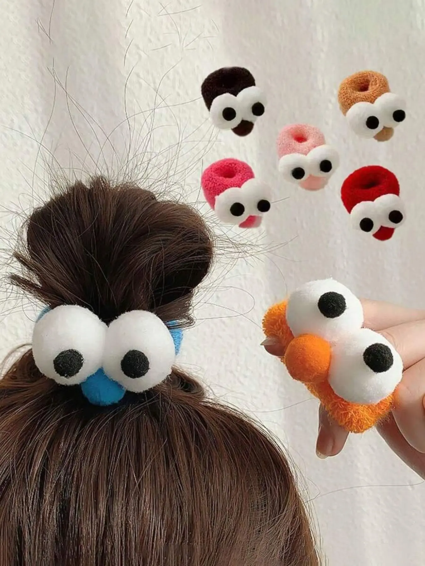 Cute Cartoon Big Eyes Scrunchies, Colorful Plush Elastic Ponytail Holders, Fun Hair Ties for Women & Girls, Stylish Accessories, Elastic Band Scrunchies