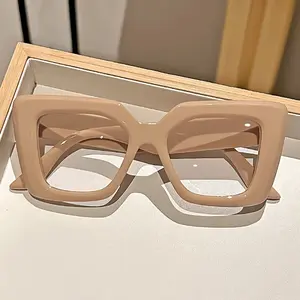 Lightweight full-frame computer glasses - beige frame over-the-counter glasses, simple oval square design suitable for digital screens, offices, games - unisex daily glasses